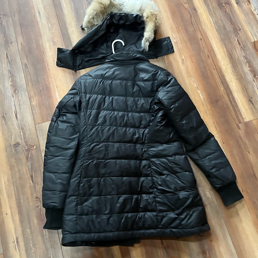 Womens Ellison down jacket.  Tailored for a straight cut without fishtail hem.
